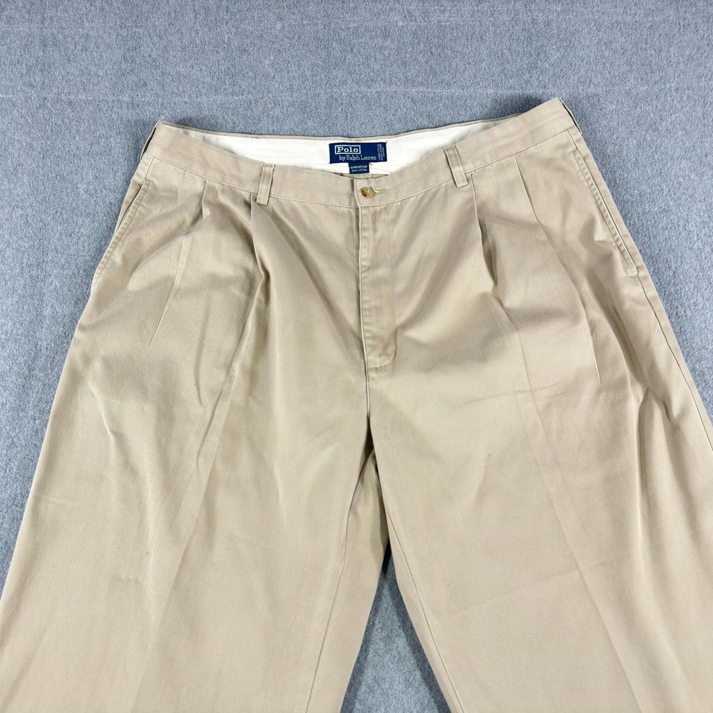 Vintage Polo Ralph Lauren Hammond Pants Mens 42x32 30" Khaki Pleated Cuffed